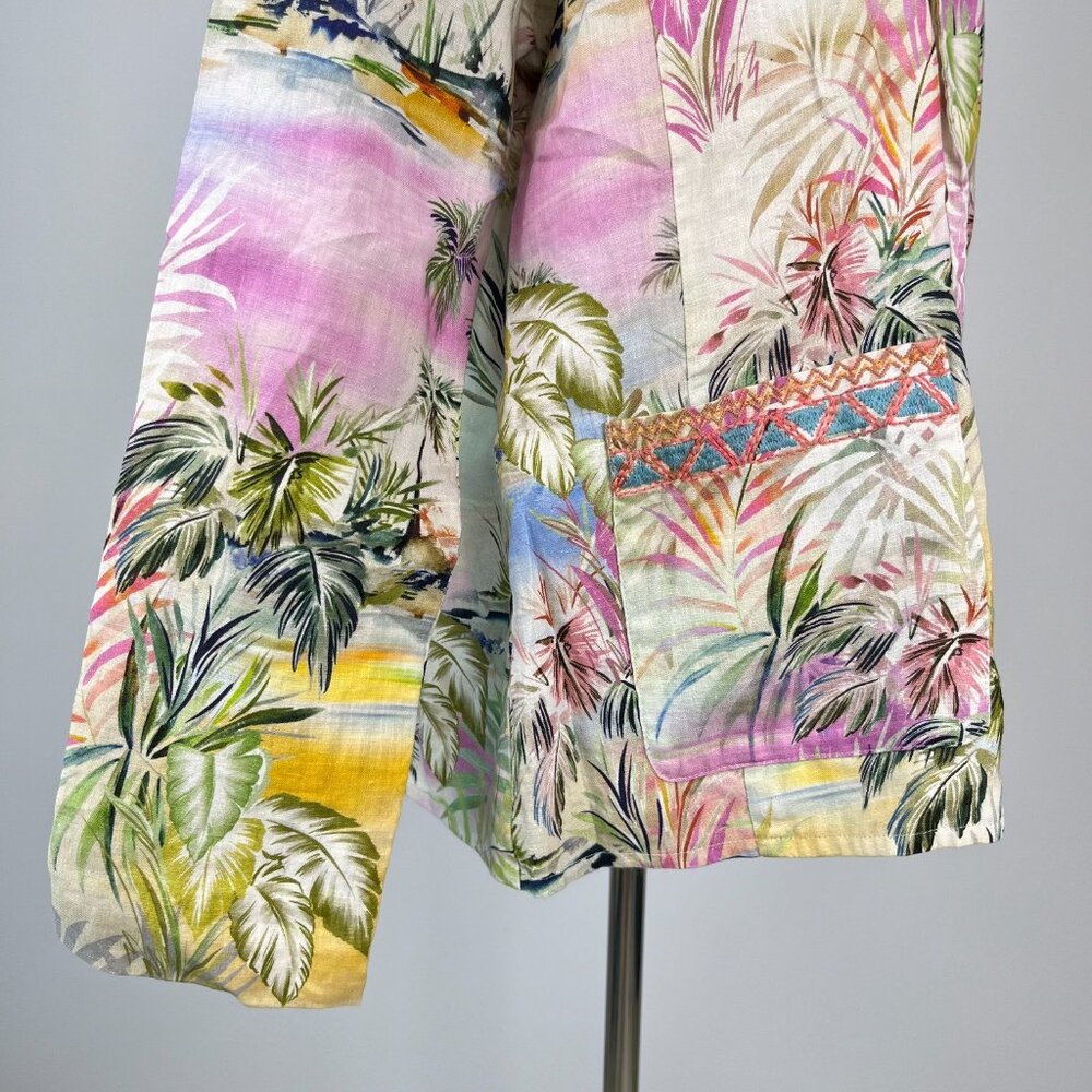 Johnny Was Linen Tropical Palm Blazer Floral Embroidered Boho Jacket Size S - Picture 7 of 16